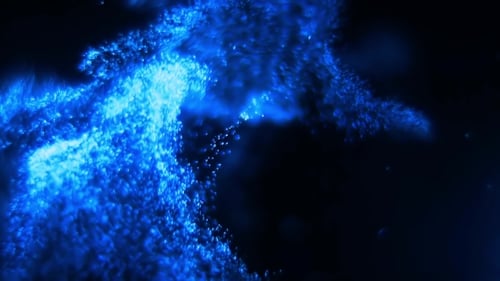 Abstract Blue Glowing Particles Flowing Cinematic Background