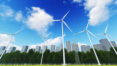 Wind Turbines Producing Clean Energy in Modern City