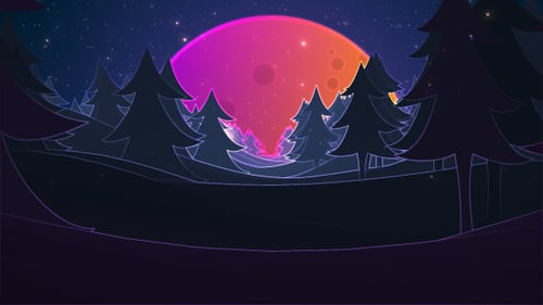 Animated Night Forest with Vibrant Gradient Moon