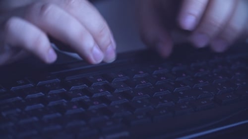 Man Working with Computer, Hacking and Writing