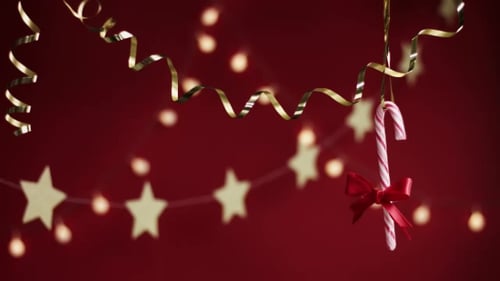 Christmas Candy Cane with Gold Ribbon Loop