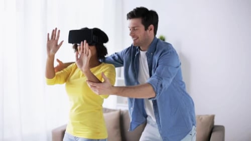 Couple Enjoys Immersive Virtual Reality Experience at Home
