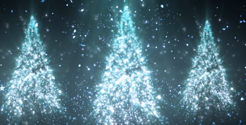 Sparkling Christmas Trees with Falling Snow Particles