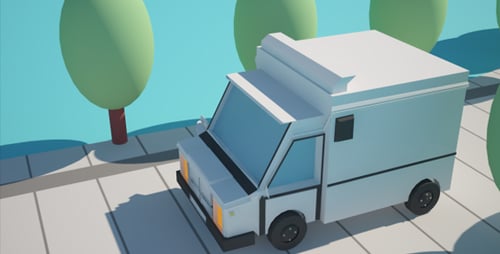 Animated Geometric White Delivery Truck Driving