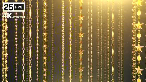 Elegant Golden Star Chains Falling Glitter Background Loop