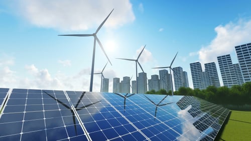 Clean Energy City: Solar Panels and Wind Turbines