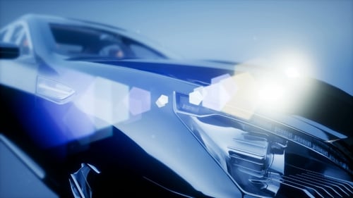 Futuristic Black Luxury Car with Dynamic Lens Flare Effect