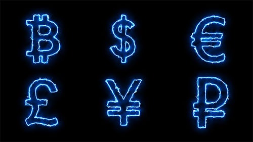 Neon Electric Currency Symbols Pack