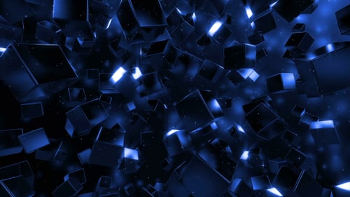 Abstract Blue Cubes Rotating Background Loop