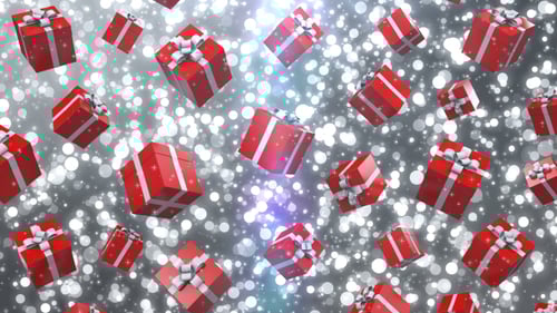 Falling Red Gift Boxes on Sparkling Christmas Background