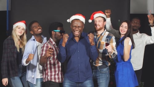 Multi Ethnic Group Friends Dancing Laughing Smiling and Having Fun at Party in Studio.
