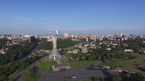 Aerial Drone Flight Footage: Motherland Mother in Kiev
