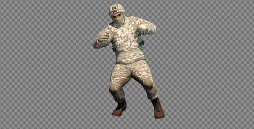 3D Camo Soldier Character Ducking and Weaving Loop