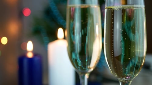 Champagne Glasses Celebrating Christmas or New Year's Eve