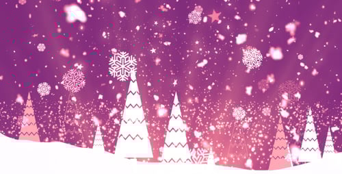 Festive Christmas Animation with Snowy Trees and Glittering Snowflakes