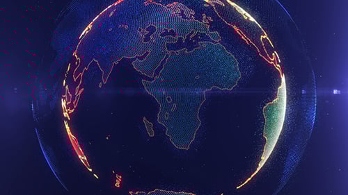 Digital Earth Globe Rotating in Futuristic Dot Matrix Style