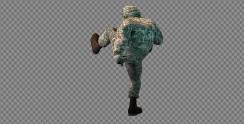 3D Animated Soldier Character Kicking and Punching with Alpha Channel
