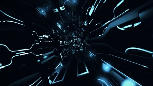 Futuristic Blue Circuit Board Digital Tunnel Travel