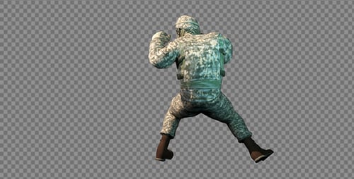 3D Animated Soldier Punching Action Transparent Background