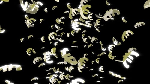 Falling 3D Golden Euro Currency Symbols on Black Background