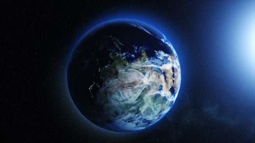 Realistic 3D Earth Rotating in Space with City Lights