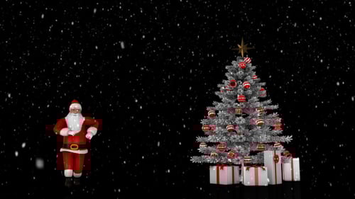 Dancing Santa Claus and Christmas Tree with Falling Snow