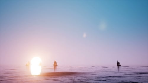 Boat in Front of a Big Sun Ocean