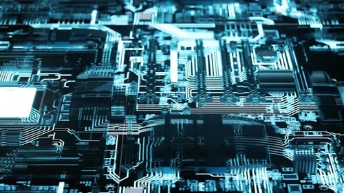 Futuristic Circuit Board Animation with Glowing Blue Lines