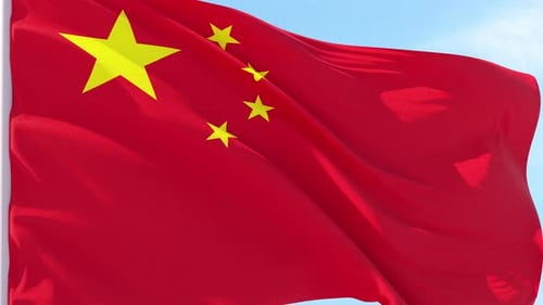 Realistic Waving Chinese Flag Against Blue Sky