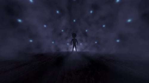 Eerie Alien Apparition in Dark Foggy Space Environment