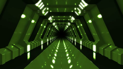 Animated Futuristic Green Sci-Fi Tunnel Corridor Loop