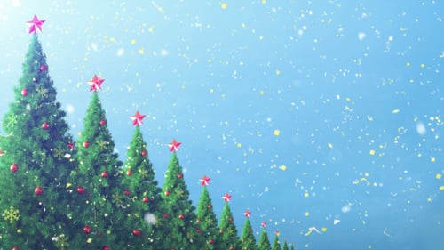 Festive Christmas Trees with Falling Snow and Confetti
