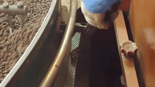 Roasting Coffee Beans in Industrial Machine