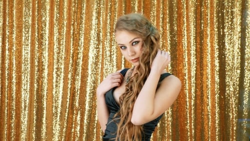Beautiful Woman Posing Against Gold Sequin Background