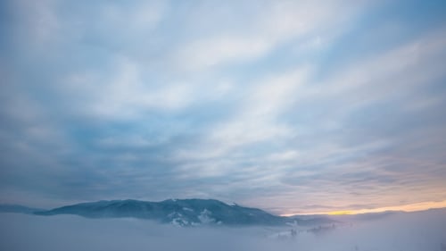 View in Foggy Sunset Winter Mountain