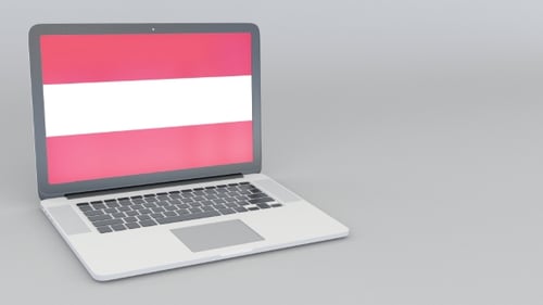 Opening and Closing Laptop with Flag of Austria on the Screen