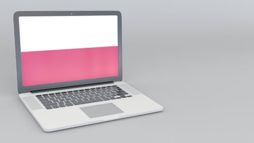 Opening and Closing Laptop with Flag of Poland on the Screen