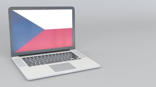 Opening and Closing Laptop with Flag of the Czech Republic on the Screen