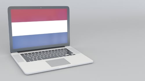 Opening and Closing Laptop with Flag of the Netherlands on the Screen