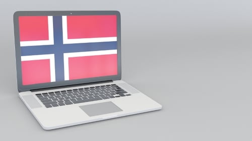 Opening and Closing Laptop with Flag of Norway on the Screen
