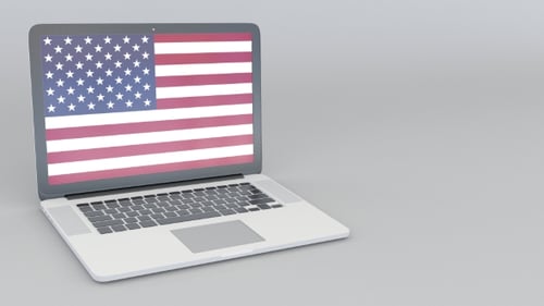 Modern Laptop Reveals American Flag and Closes