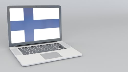 Opening and Closing Laptop with Flag of Finland on the Screen