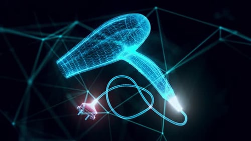 Modern Hairdryer Hologram Close Up 4k