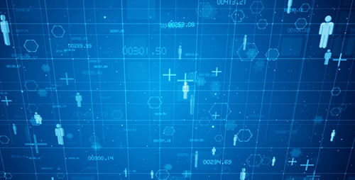 Animated Digital Network with People Icons and Data Grid