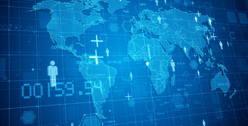 Digital World Map Global Network with Data and People Elements