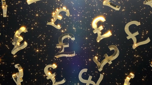 Falling Gold Pound Currency Symbols Loop Background