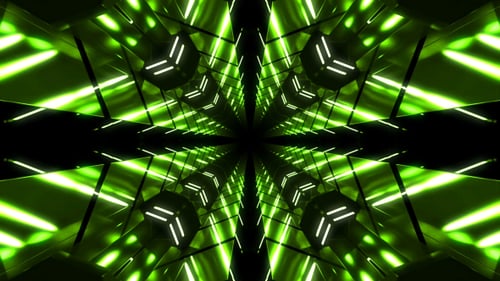 Futuristic Green Neon Geometric Tunnel Travel Loop Background