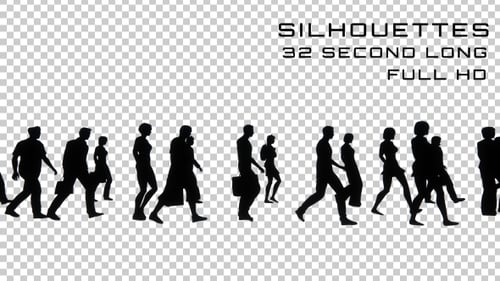 Diverse People Walking Silhouettes Seamless Loop Animation