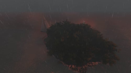 Dynamic Rain and Fog with Sailboat Near Island