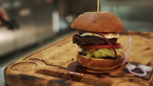 View of Assembling a Beef Hamburger